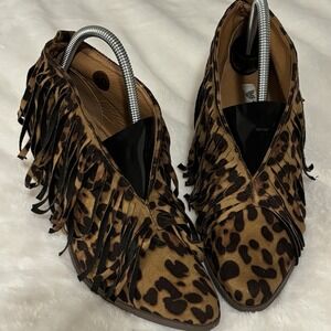 Beast Fashion Fringe V Cut Leopard Booties Boot Shoes size 10 Y2K